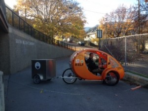 David delivers fresh bread in his "car" that runs on solar & pedal power