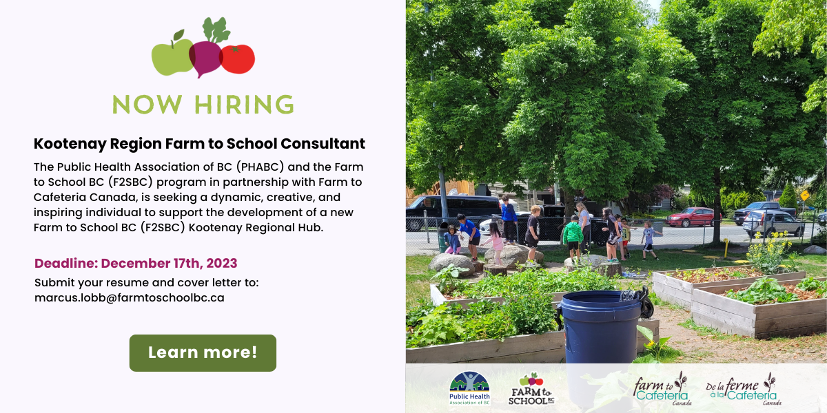 Hiring details to the left and a picture of children in a school garden to the right.
